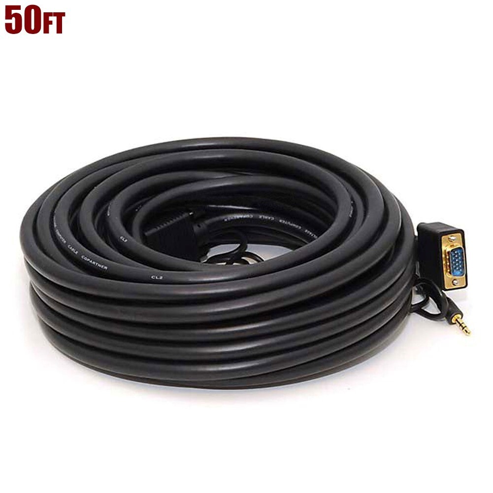 50FT SVGA VGA 15-Pin PC Monitor Video Cable & 3.5mm Stereo Audio Male Plug Cord