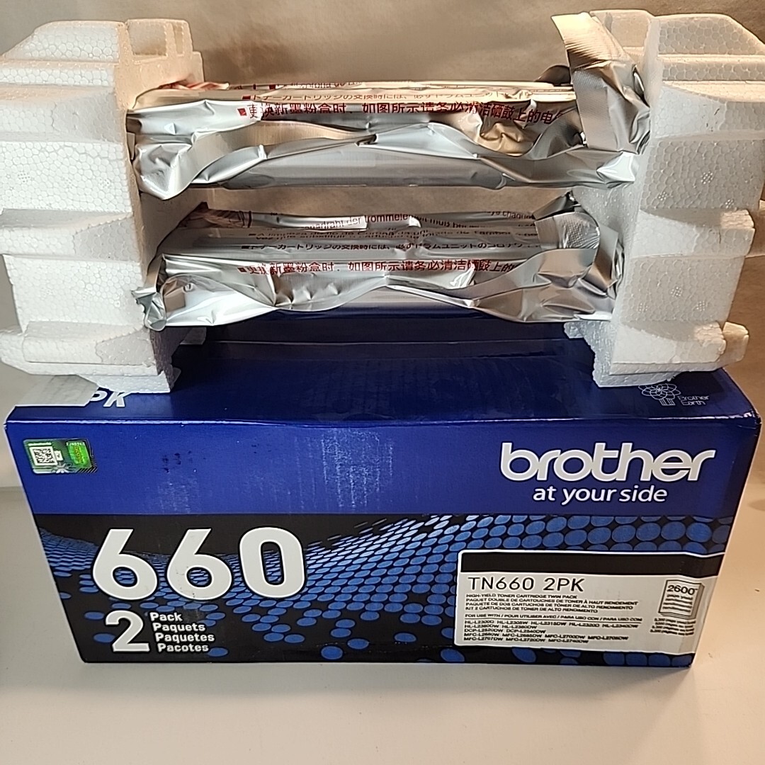 NEW GENUINE - BROTHER TN660 2-PACK BLACK TONER - TN-660 2600 PGS SEALED BAGS