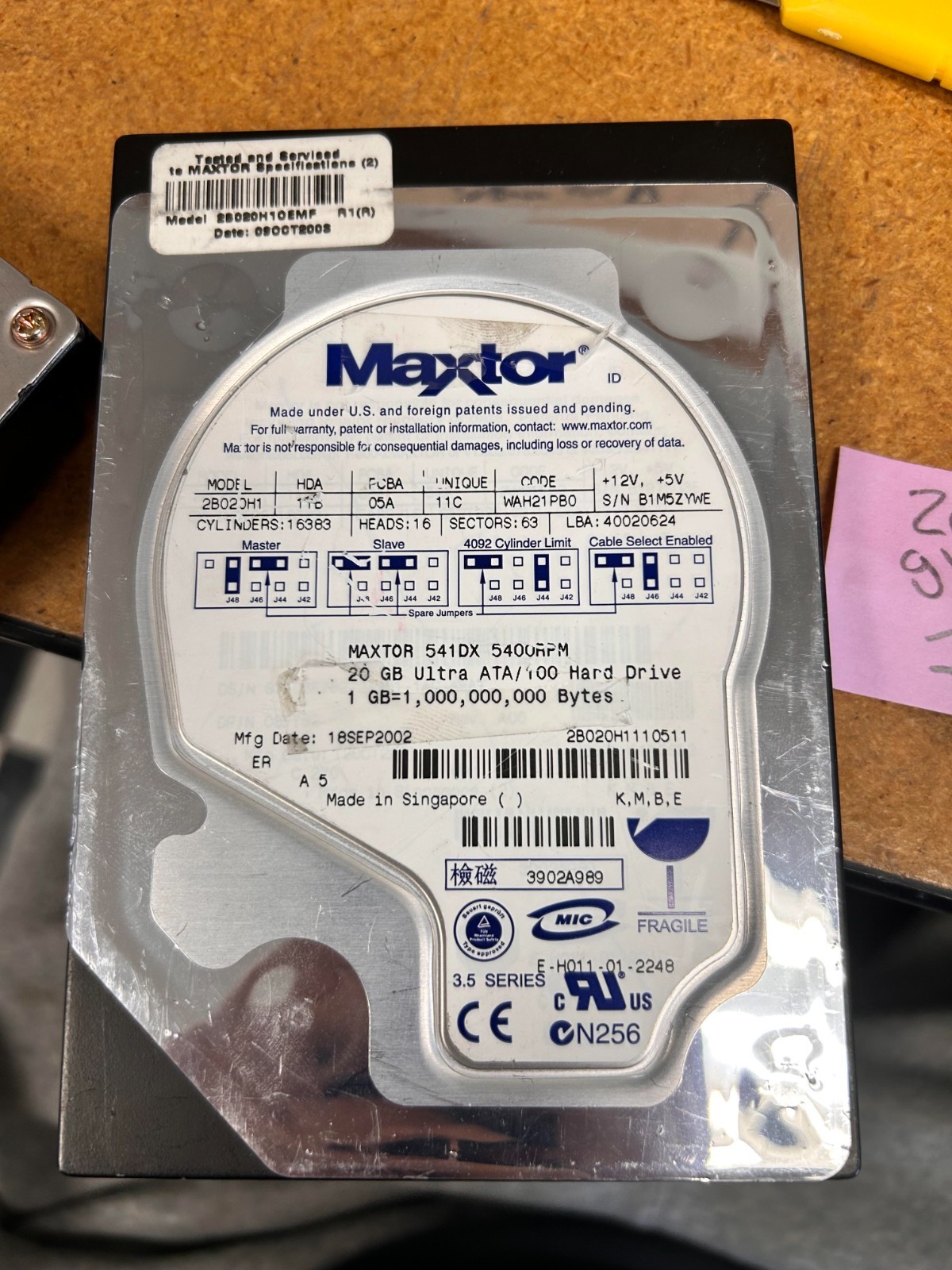 MAXTOR 20GB IDE HDD 2B020H1 541DX 5400RPM ULTRA ATA/100 Vintage Hard Drive As Is
