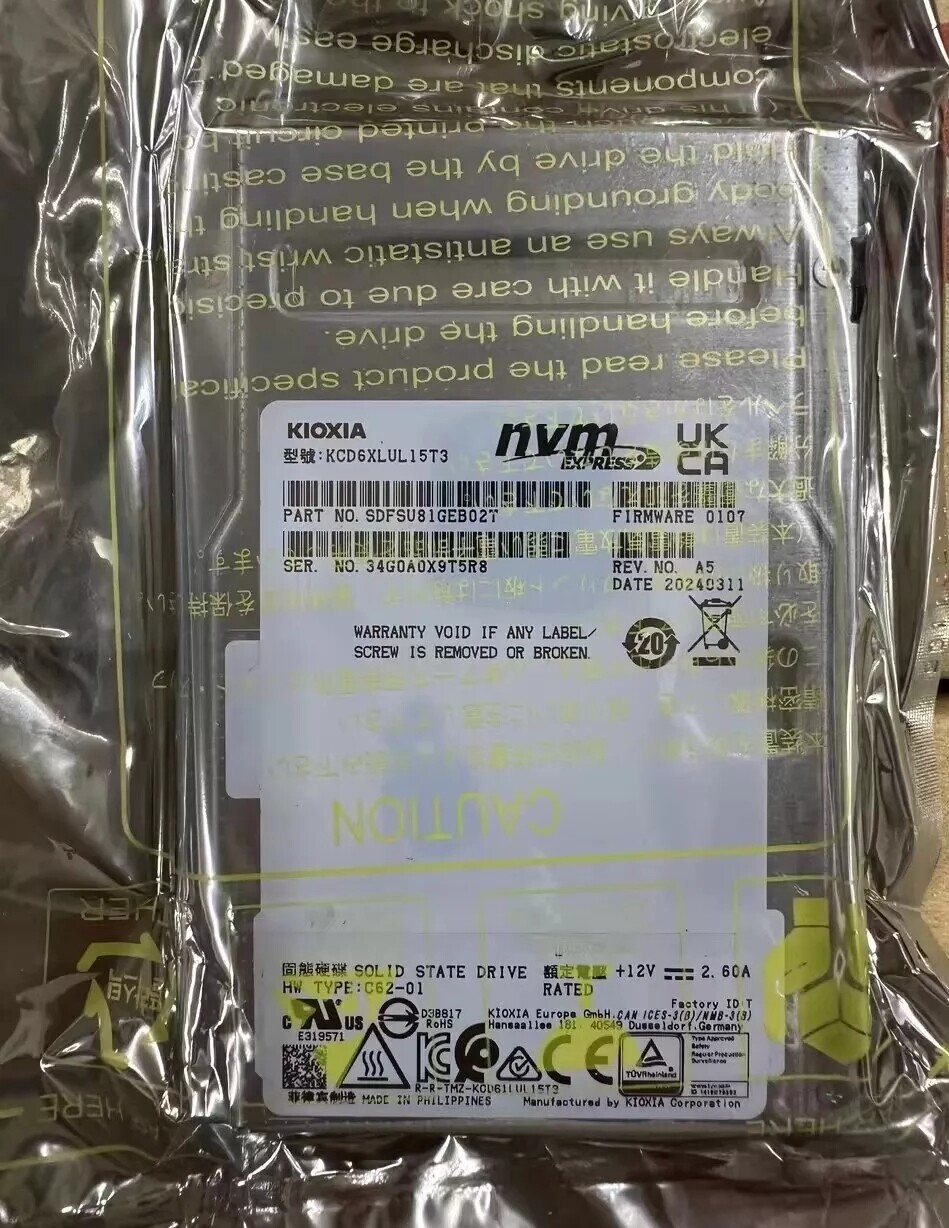 KIOXIA CD6 15.36TB SSD 2.5" U.2 KCD6XLUL15T3 NVME PCIe4.0 X4 Solid State Drive