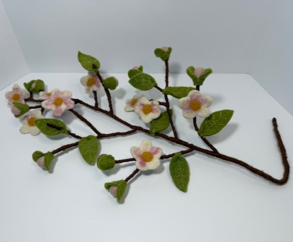 Felted Wool Cherry Blossom Stem, 31 x 12"
