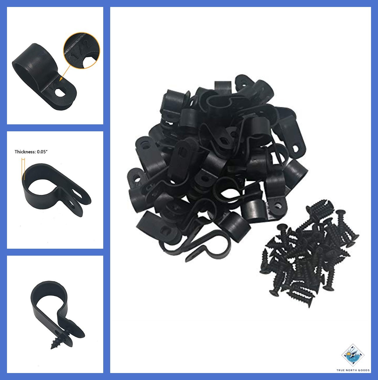 Cable Clamp R-Type Clip 1/2 Inch Nylon Mount Screw Included 100 Pcs Set