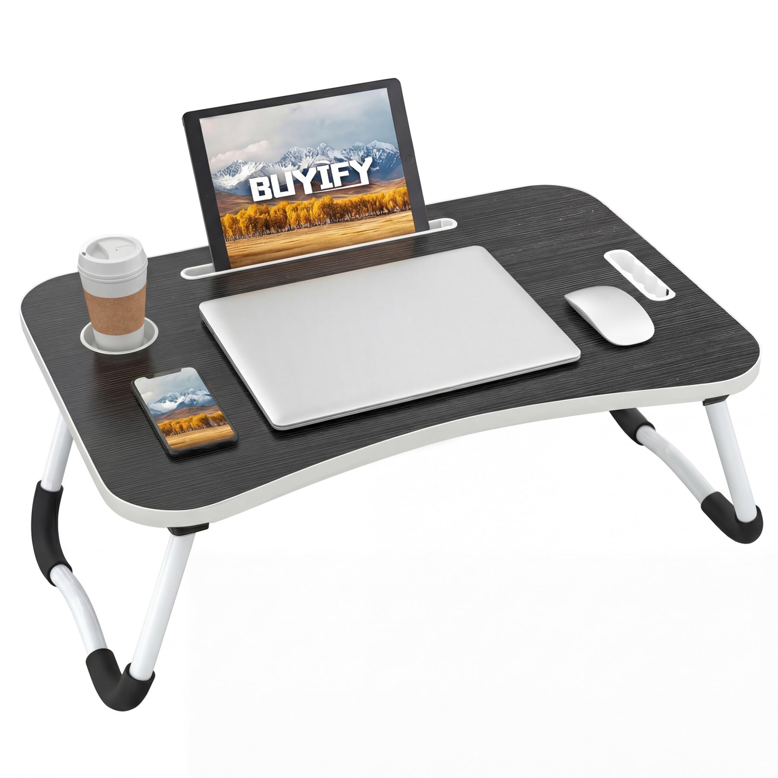 23" Foldable Lap Desk for Laptop Writing w/Cup Holder Black