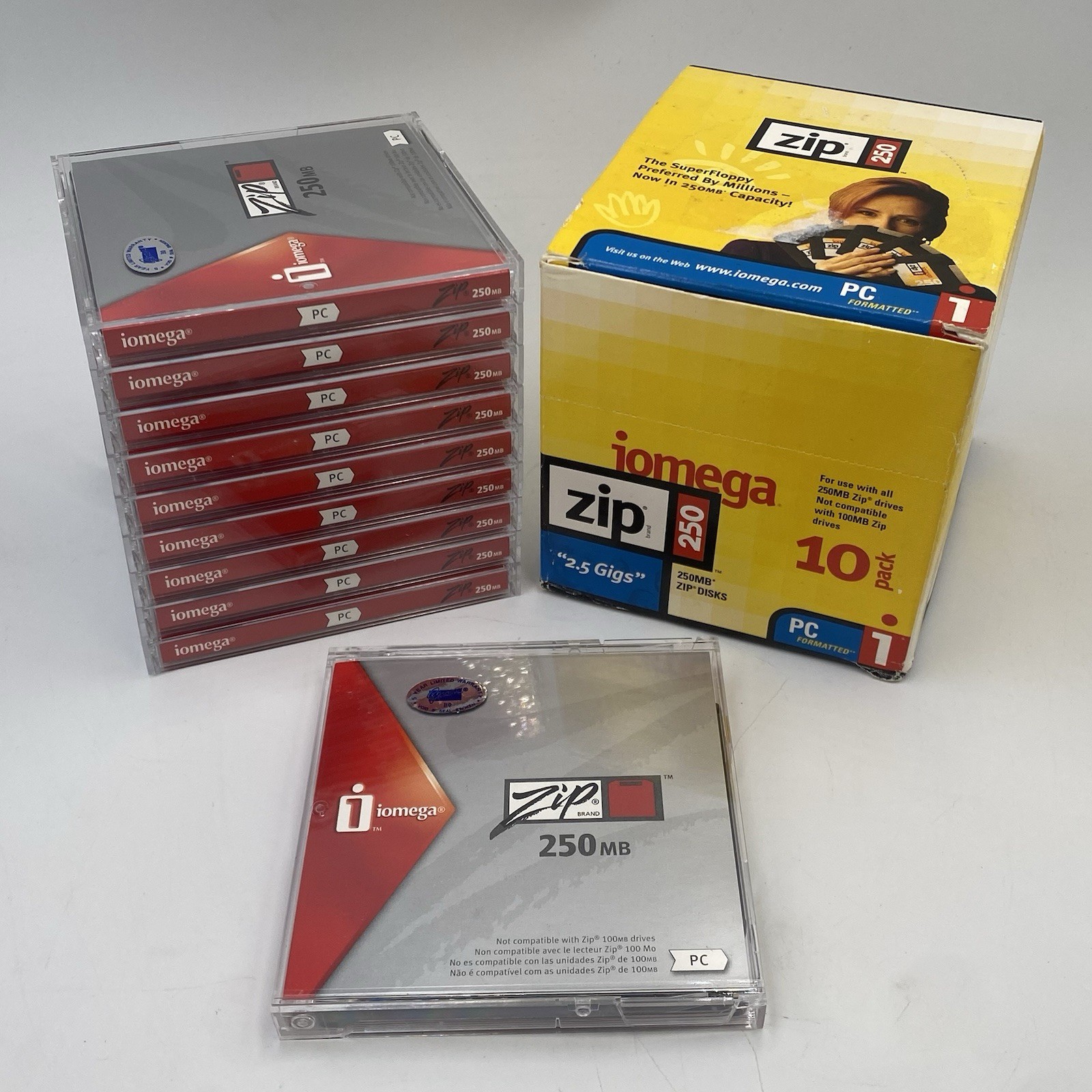NEW iOmega 250MB Zip Disks 10 Pack PC Formatted