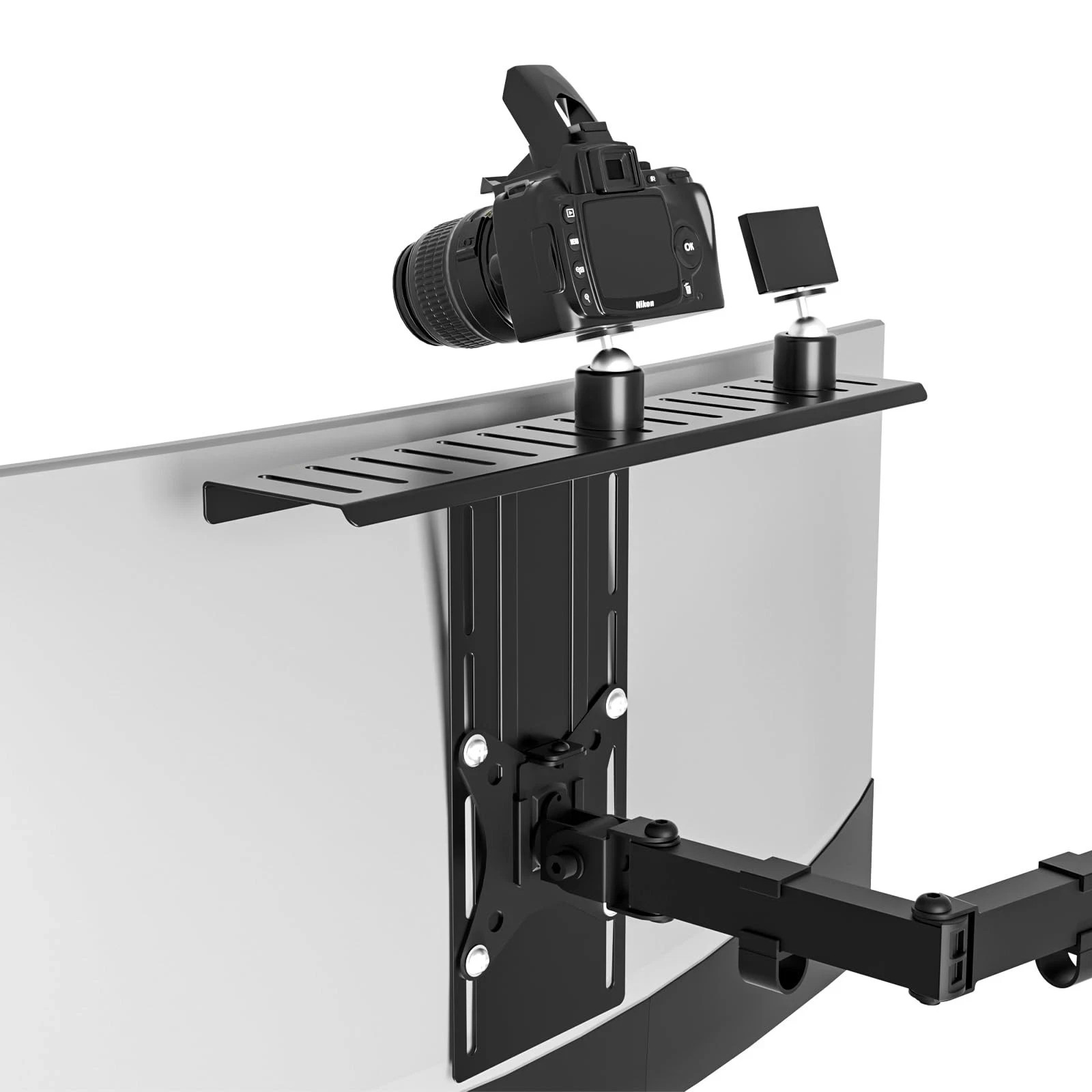 16 inch VESA Monitor Mount Shelf for Streaming - Holds Cameras, Webcams, Micr...
