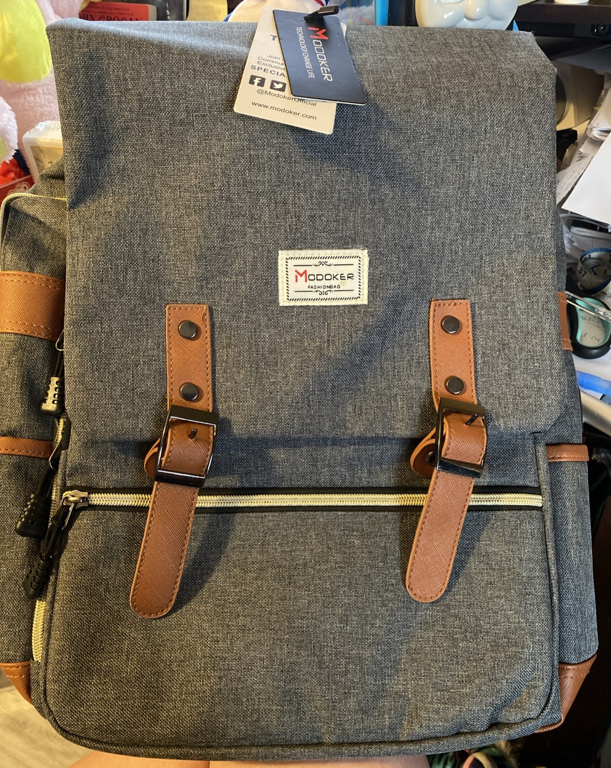 Modoker Vintage Black Laptop Backpack School College Backpack with USB Men Women