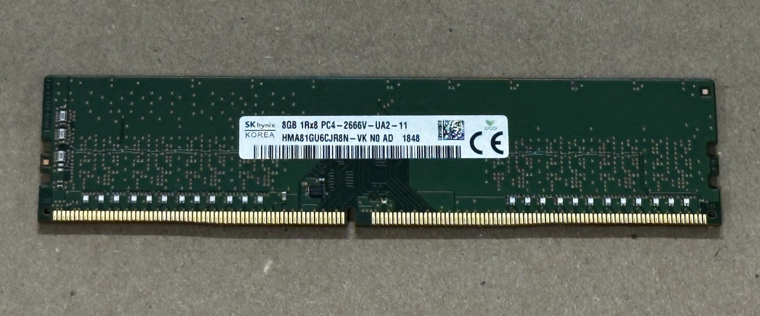 SK Hynix  8GB DDR4 1Rx8 PC4-2666V-UA2-11 HMA81GU6JJR8N-VK  HMA81GU6CJR8N-VK