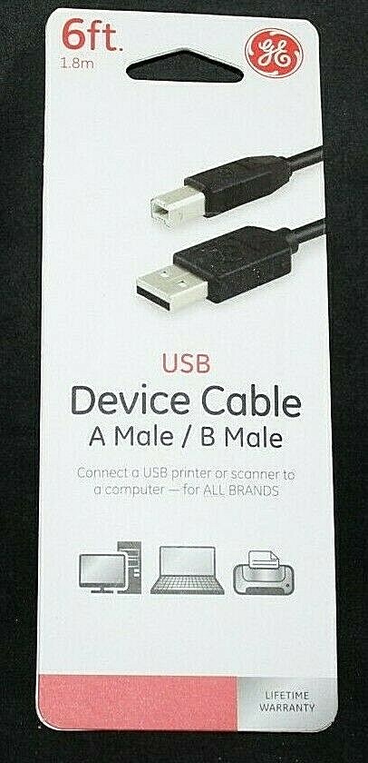 GE Black USB Device Cable A Male/B Male  6 ft.