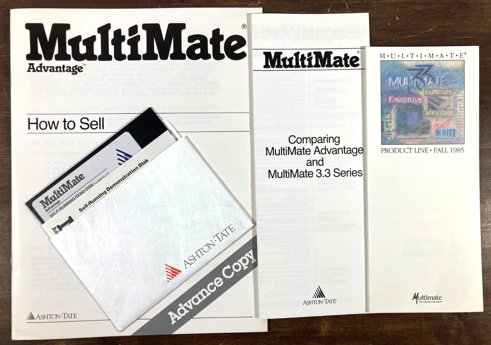 Vintage Ashton-Tate MultiMate Advantage 5.25" Demo Disk Software 1985 Brochures