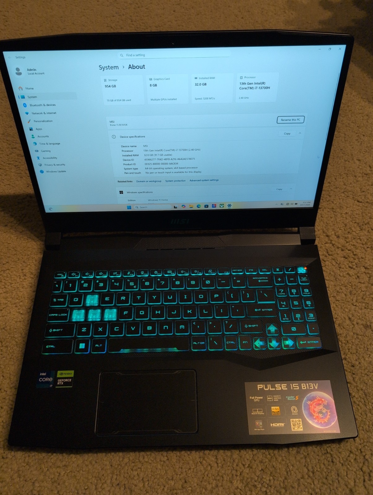 MSI Pulse 15 B13V 15.6" FHD i7 RTX 4070 32GB RAM 1TB HD Windows 11