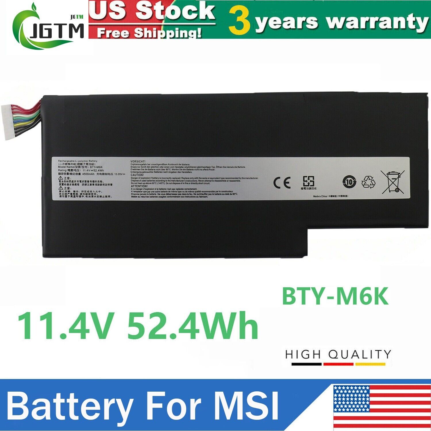 BTY-M6K Battery MSI GF65 Thin 9SD 9SE 9SEX 9SEXR 10SDR 10SE GS73VR 7RG Laptop US