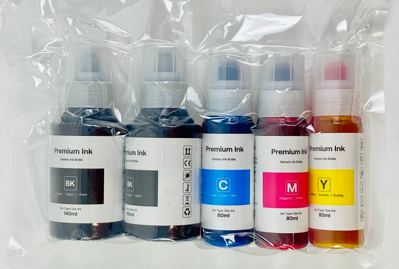 5-Pack Premium Dye Ink Refill Kit for EcoTank & Ink Tank Printers