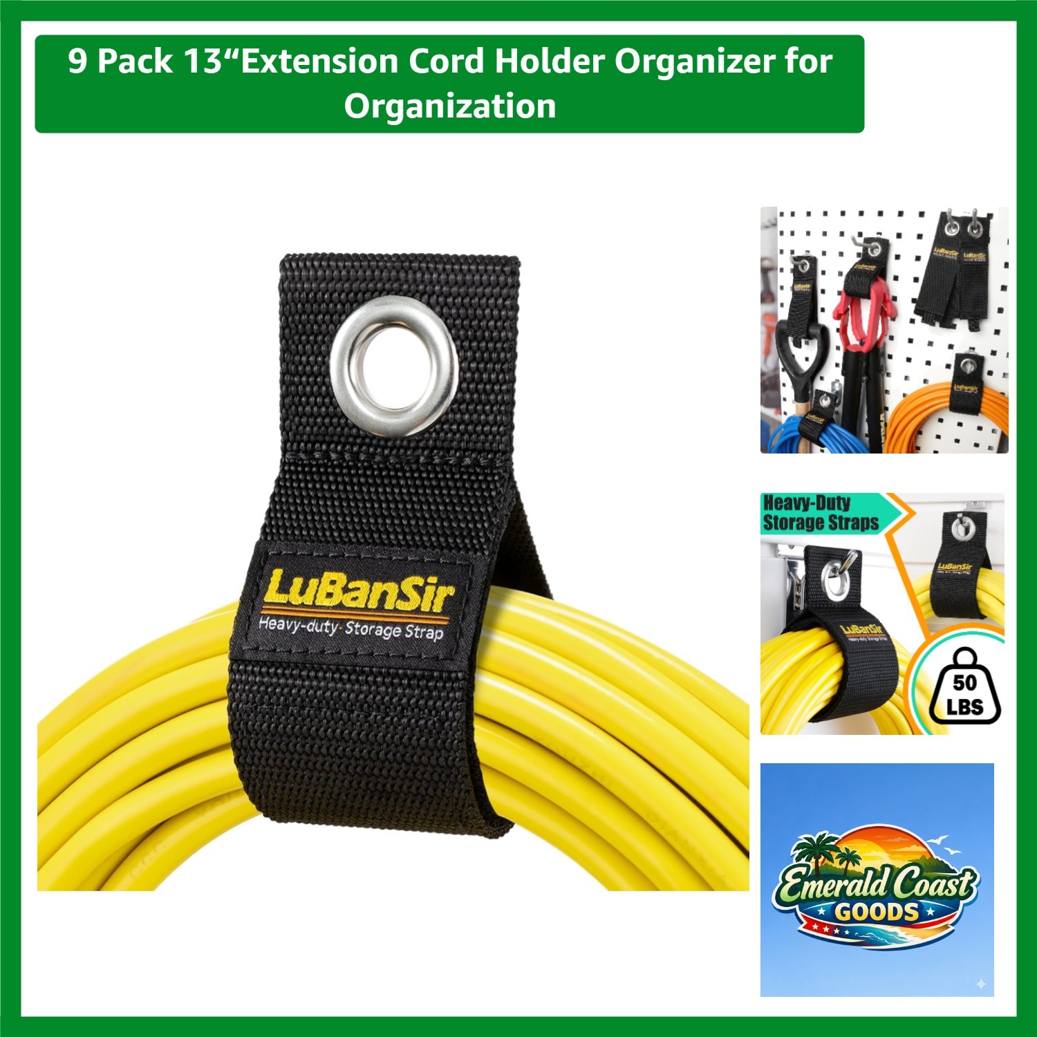 Modern 9 Pack Extension Cord Holders - Safe and Durable Garage Storage Solution