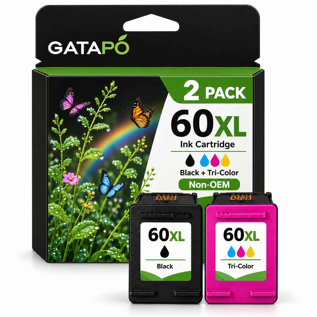 2Pack 60XL High Yield W/Chip Ink Cartridge compatible for OfficeJet 4500, J4680