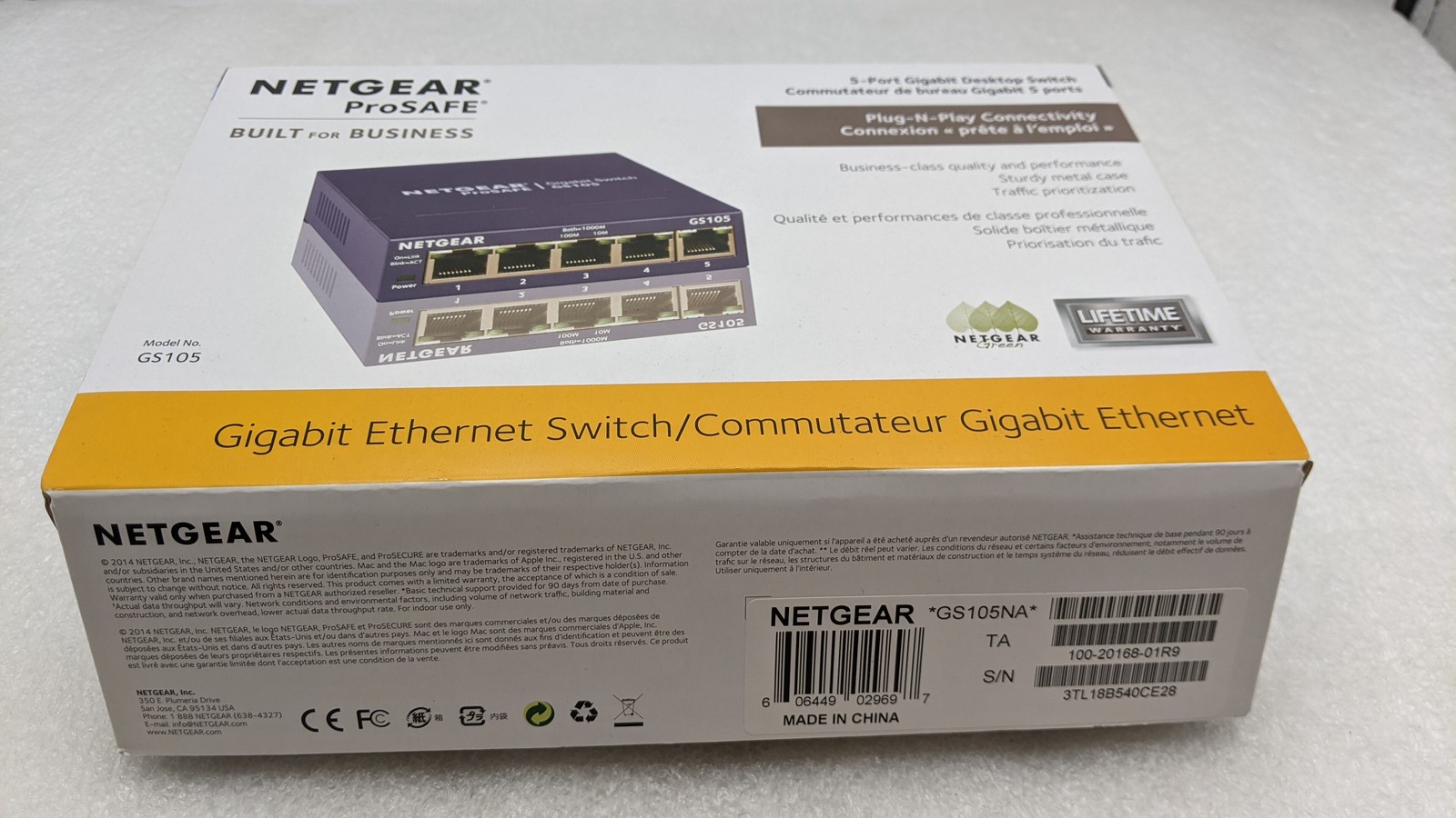 OPENBOX Netgear GS105 V5 Prosafe 5 Port Gigabit Switch WITH POWER ADAPTER