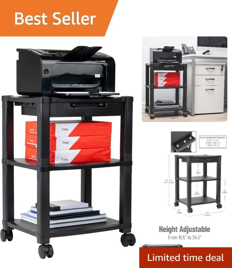 Compact Utility Printer Stand with Adjustable Height and Mobility for Offices