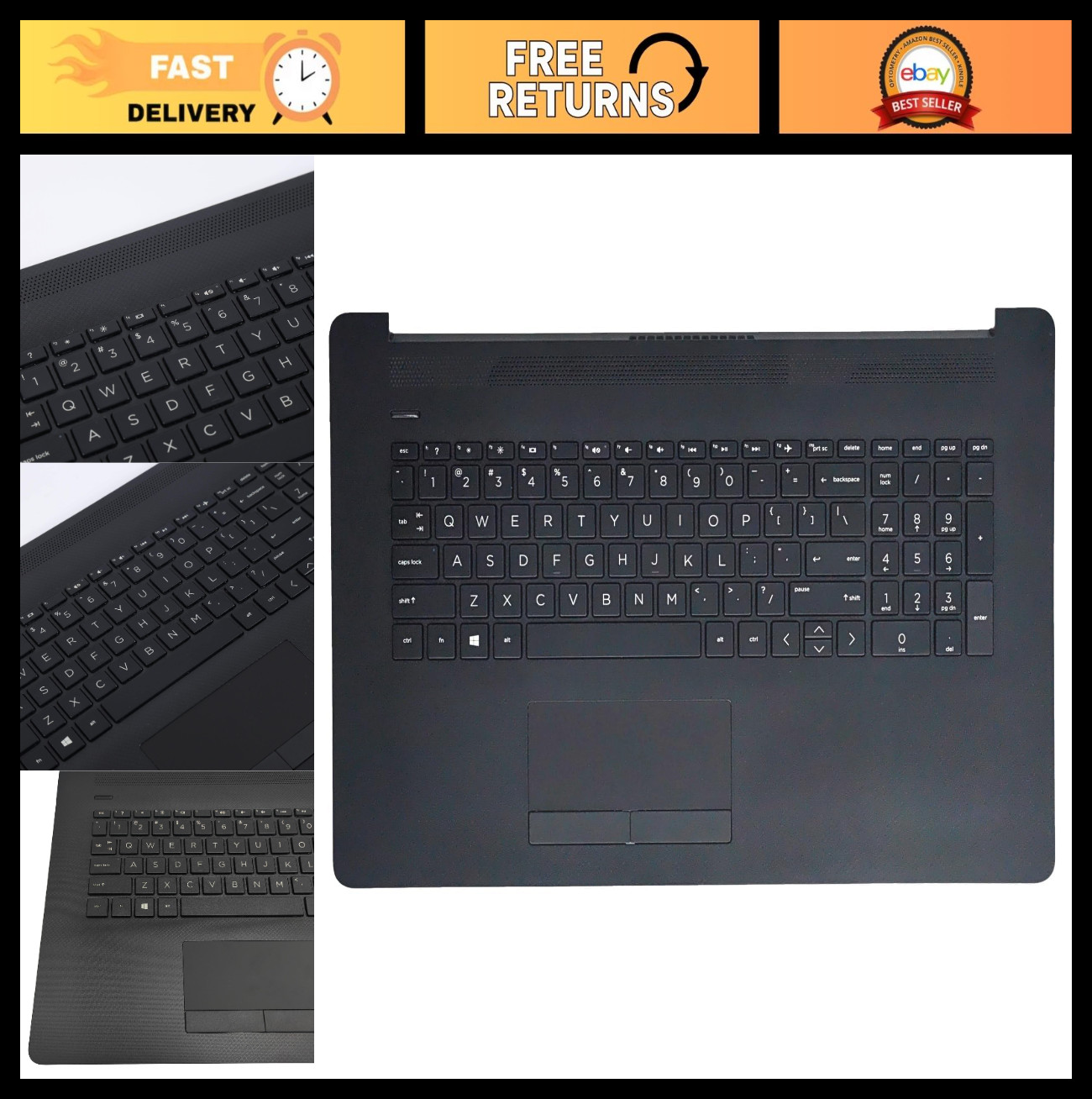 Replacement Upper Case Palmrest US Keyboard & Touchpad for HP Laptop 17" - Jet B