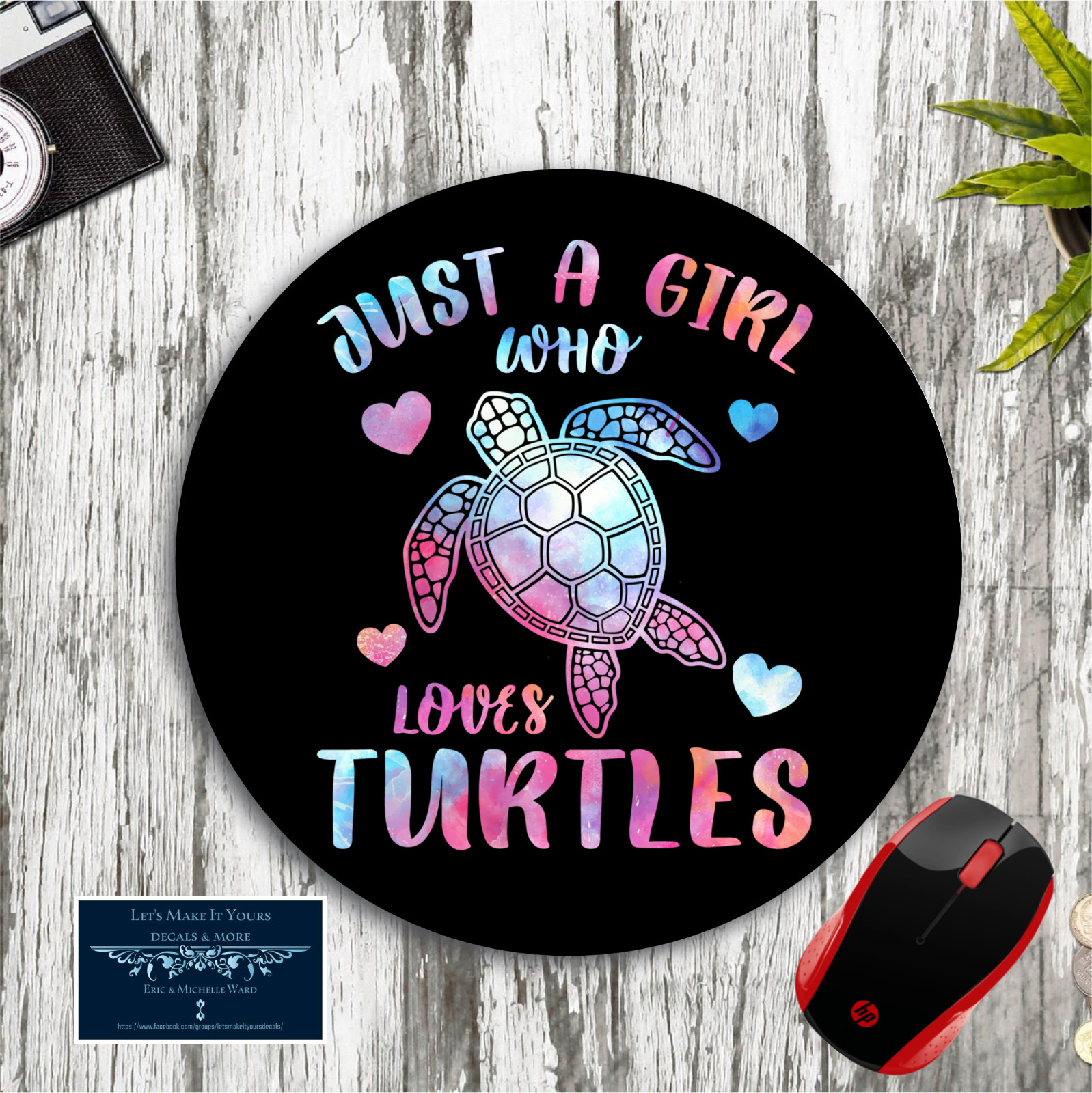 JUST A GIRL WHO LOVES TURTLES INSPIRED 8" ROUND NONSLIP MOUSEPAD DESK MAT GIFT