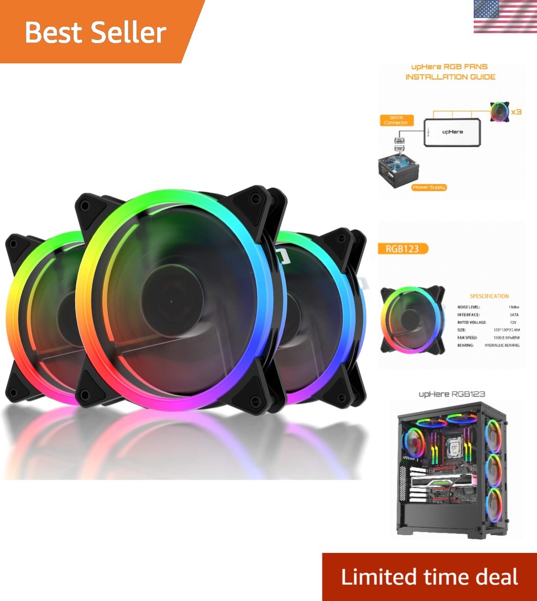 120mm RGB Case Fan Fan,Quiet Edition High Airflow LED Case Fan for PC Cases-3...