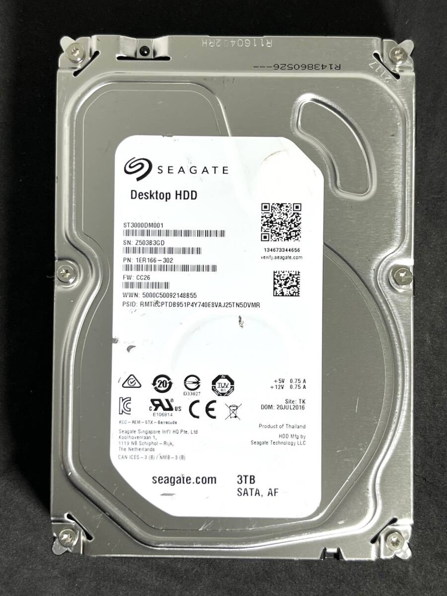 3TB  Seagate / ST3000DM001 F/W: CC26 [ Usage time: 433h ] Low usage 3.5 inch in