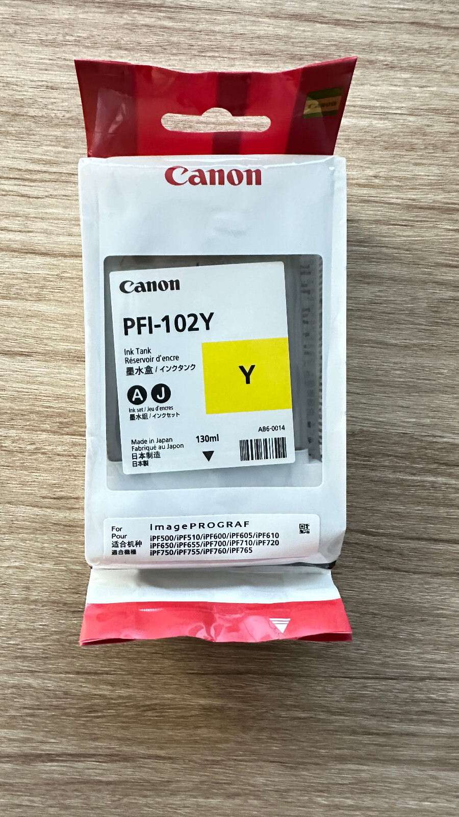 Canon PFI-102Y Yellow Ink Cartridge – Genuine, Unopened, 130ml