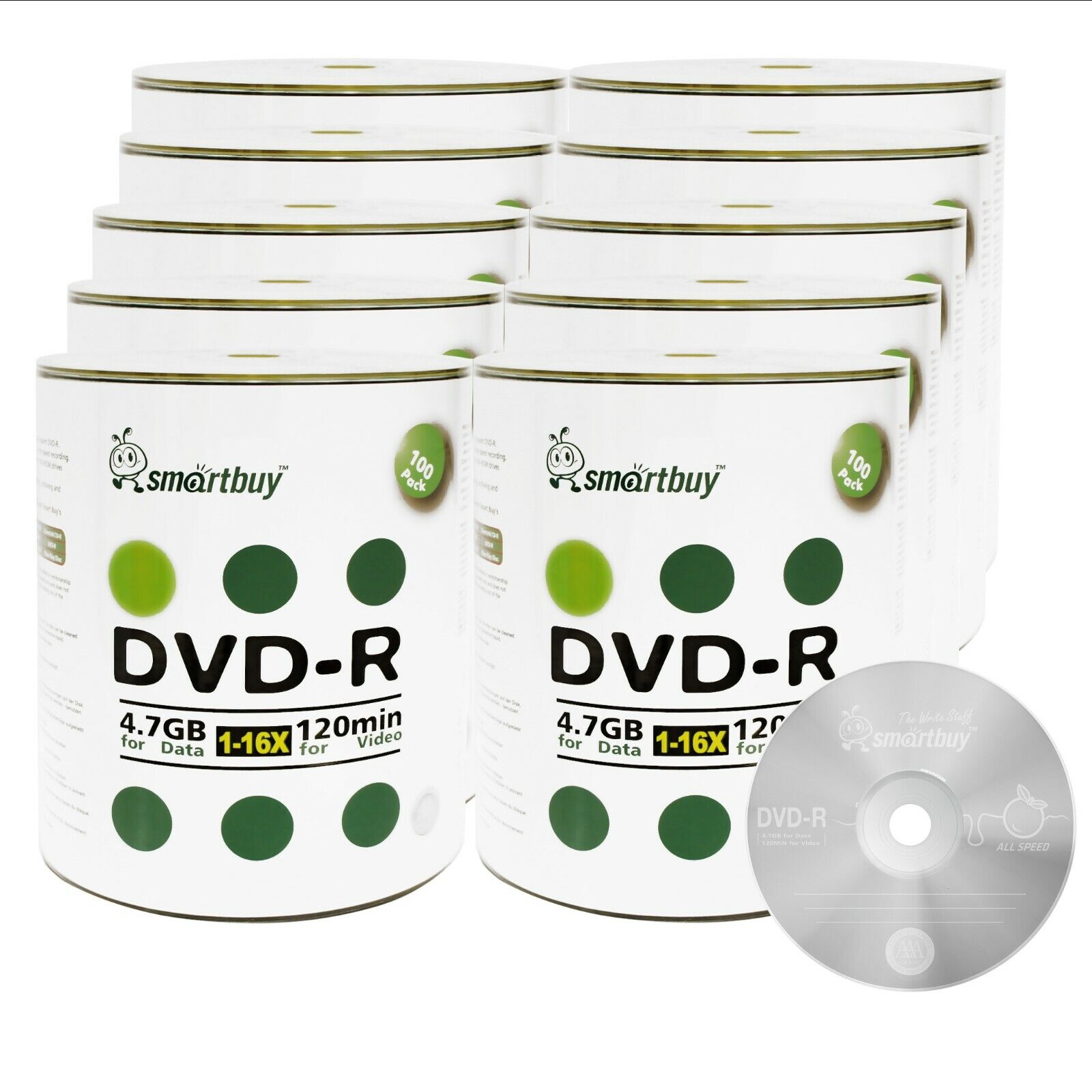 1000-Pack Grade A+ Smartbuy 16X DVD-R 4.7GB Logo Top Recordable Blank Media Disc