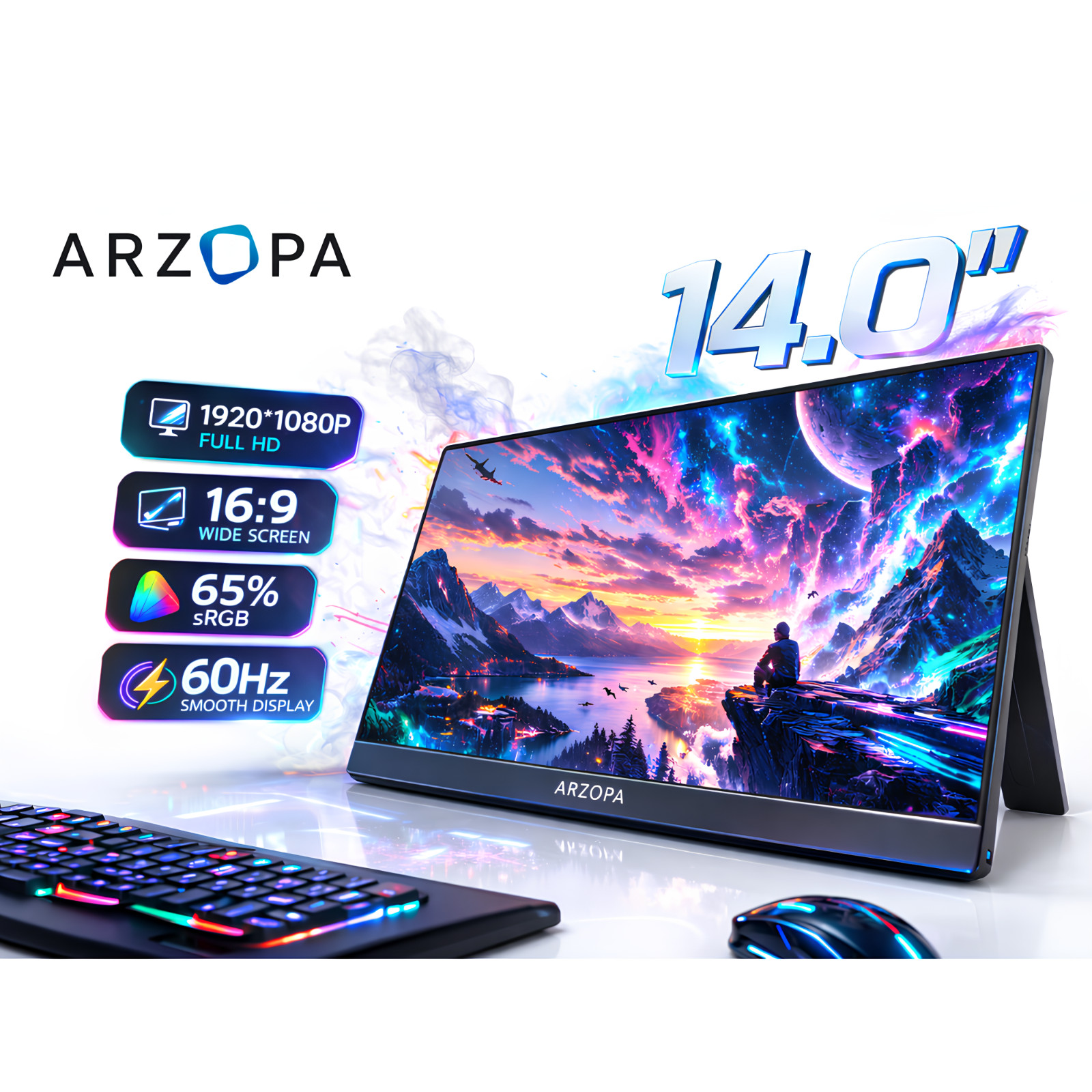Mini Portable Monitor 14" ARZOPA A1S 1080P IPS Matte Second Screen for Laptop PC