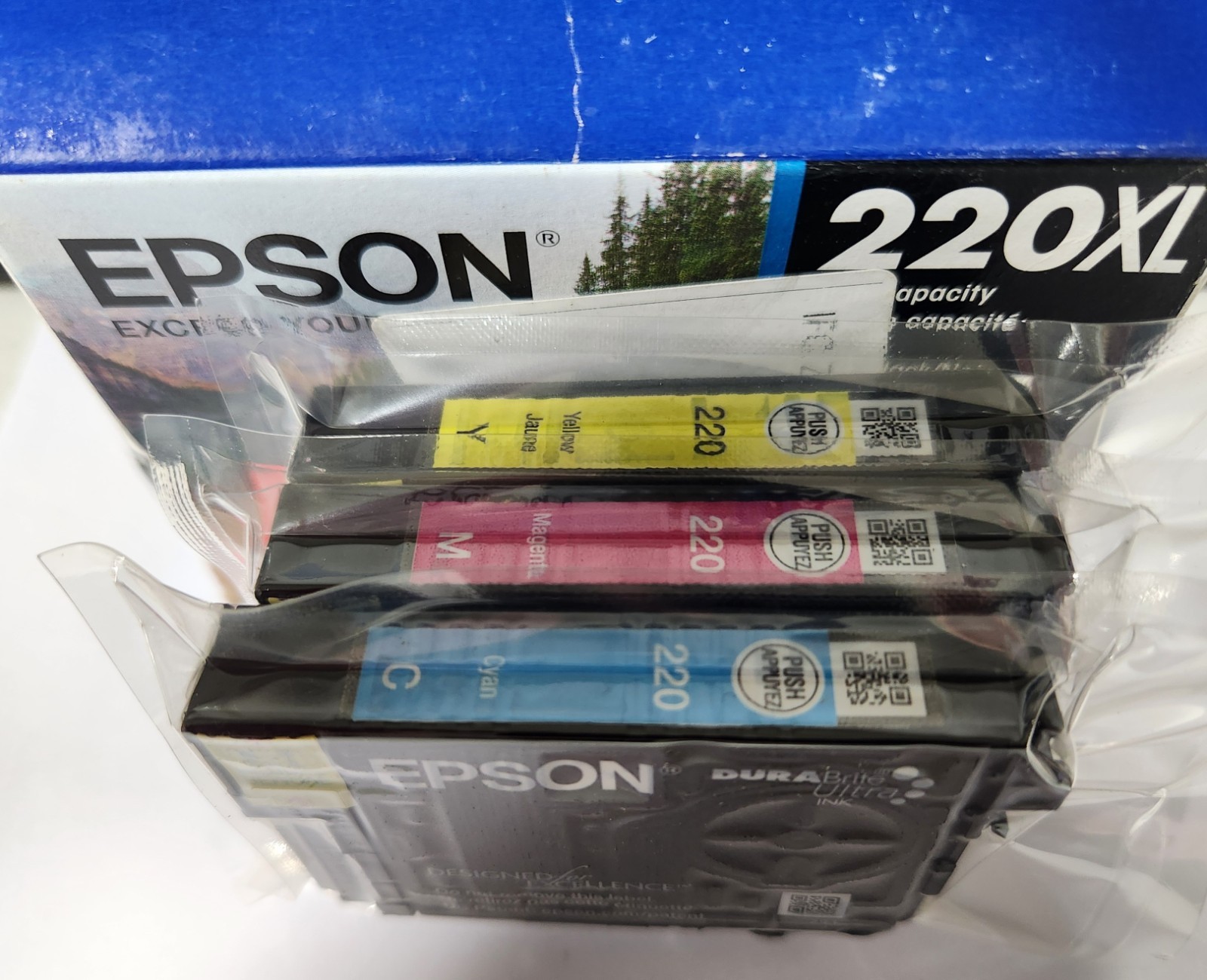 Epson 220 Cyan + Magenta + Yellow (3 PACK) Genuine Ink Cartridges (OPEN BOX)