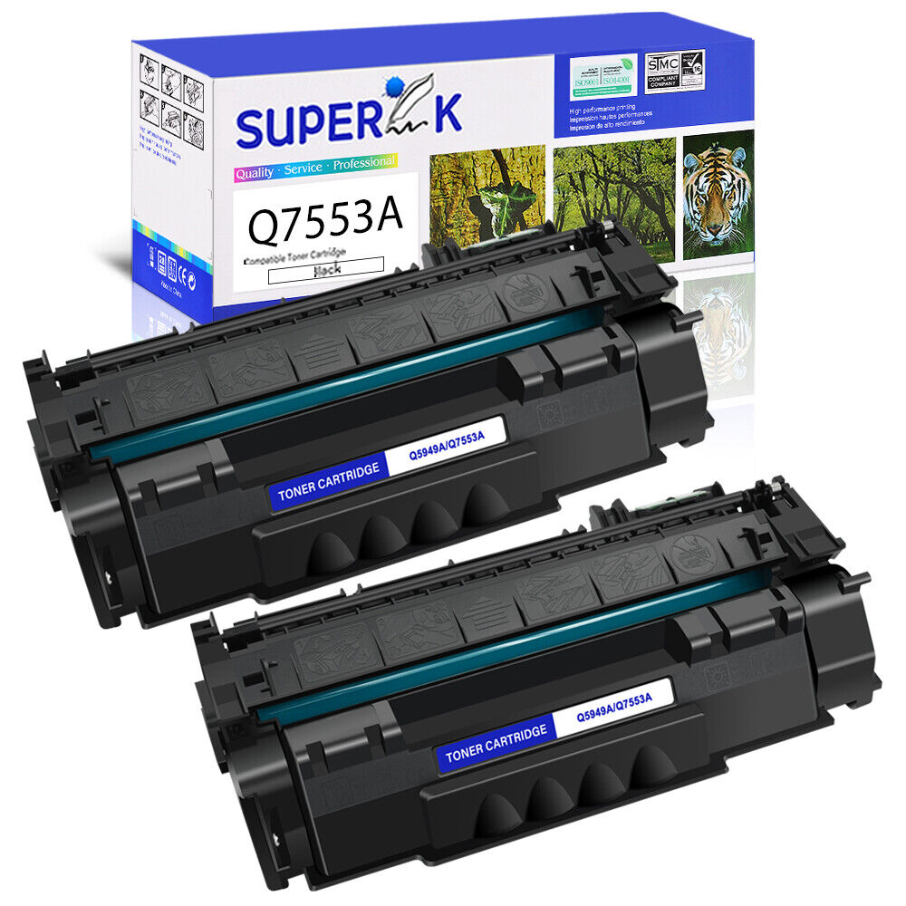 2 Pack Black Q7553A 53A Toner Cartridge For HP LaserJet P2014 P2015dn P2015x