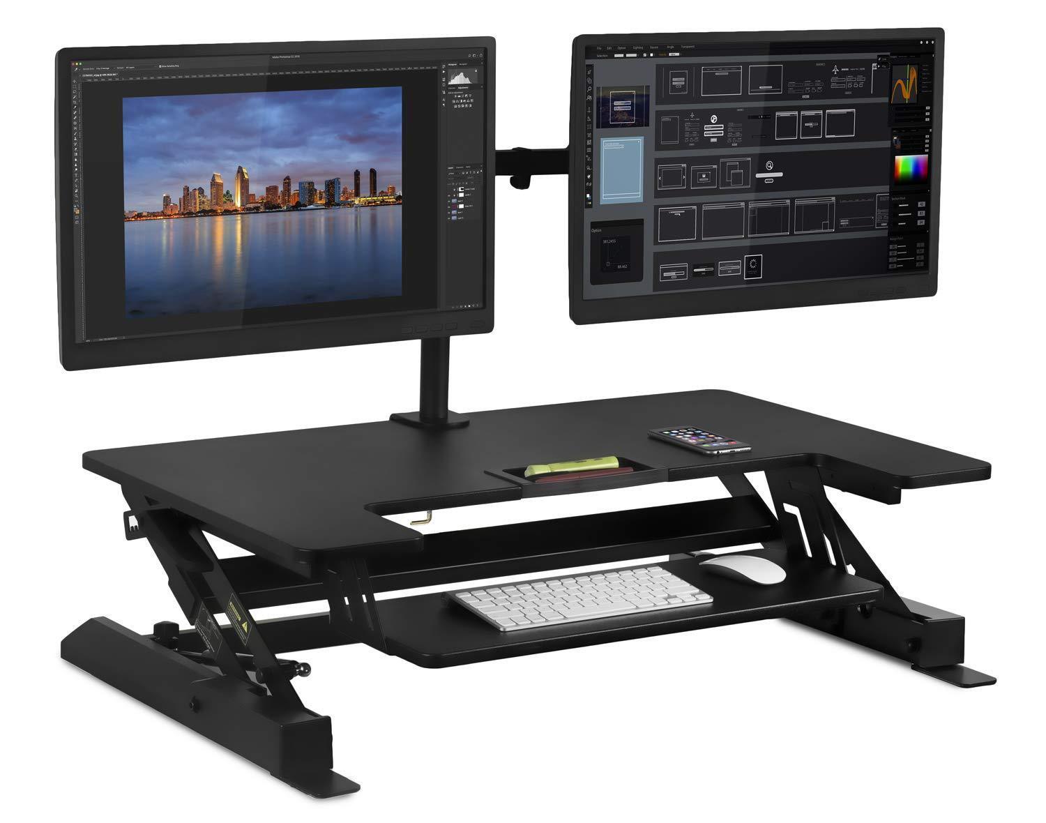 Mount-It Sit Stand Workstation Standing Desk Converter with Dual Monitor Mount