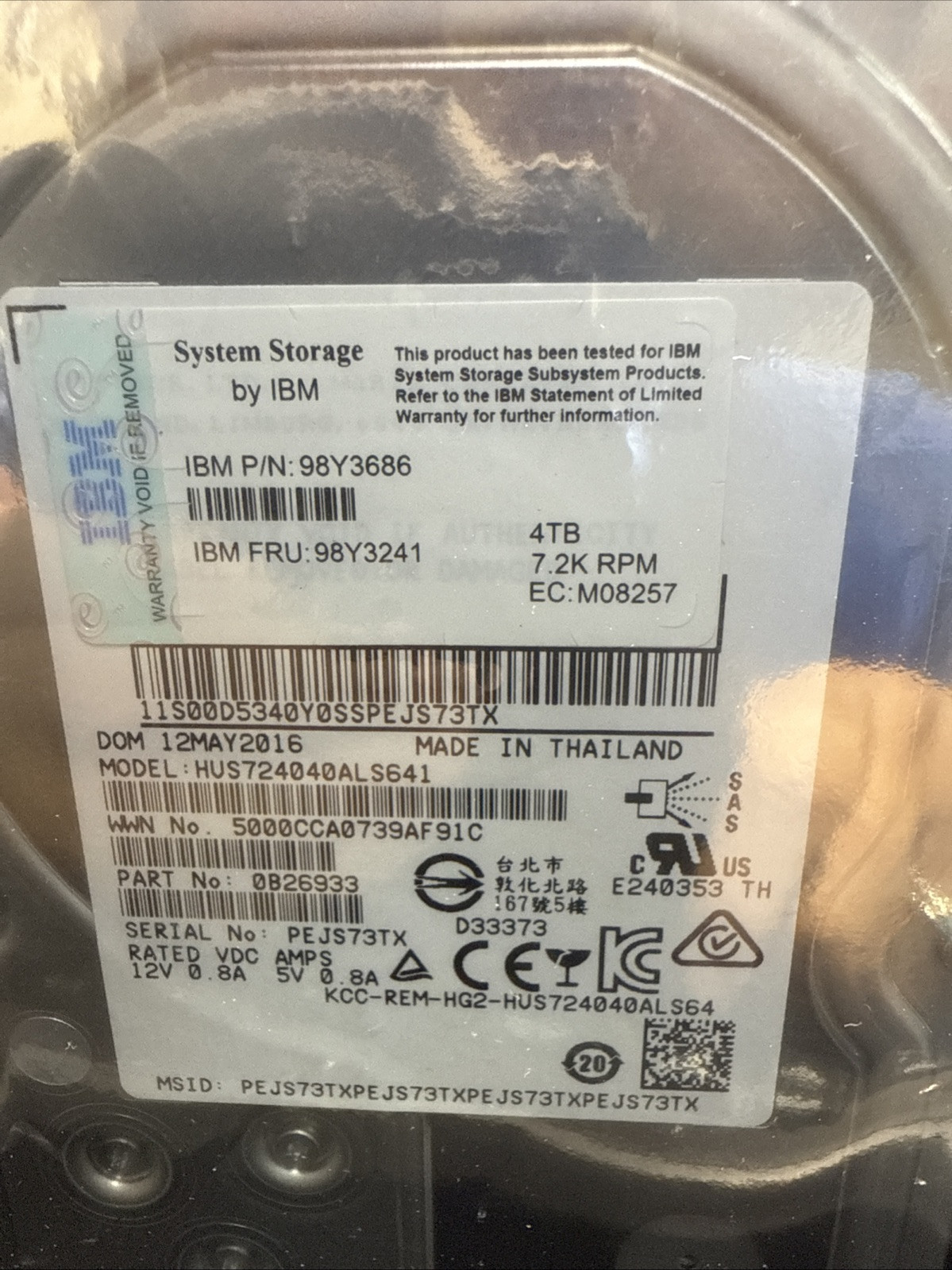 IBM 4TB 7.2K DISK SAS-600 3.5IN SED (XIVG3) 98Y3686 98Y3241 98Y3197