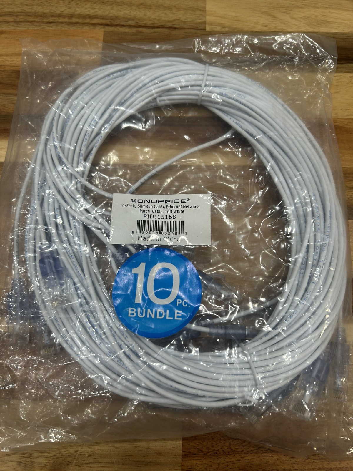 MONOPRICE 10 Pack, SlimRun Cat6A Ethernet Network Patch Cable. 10 ft. White. NEW