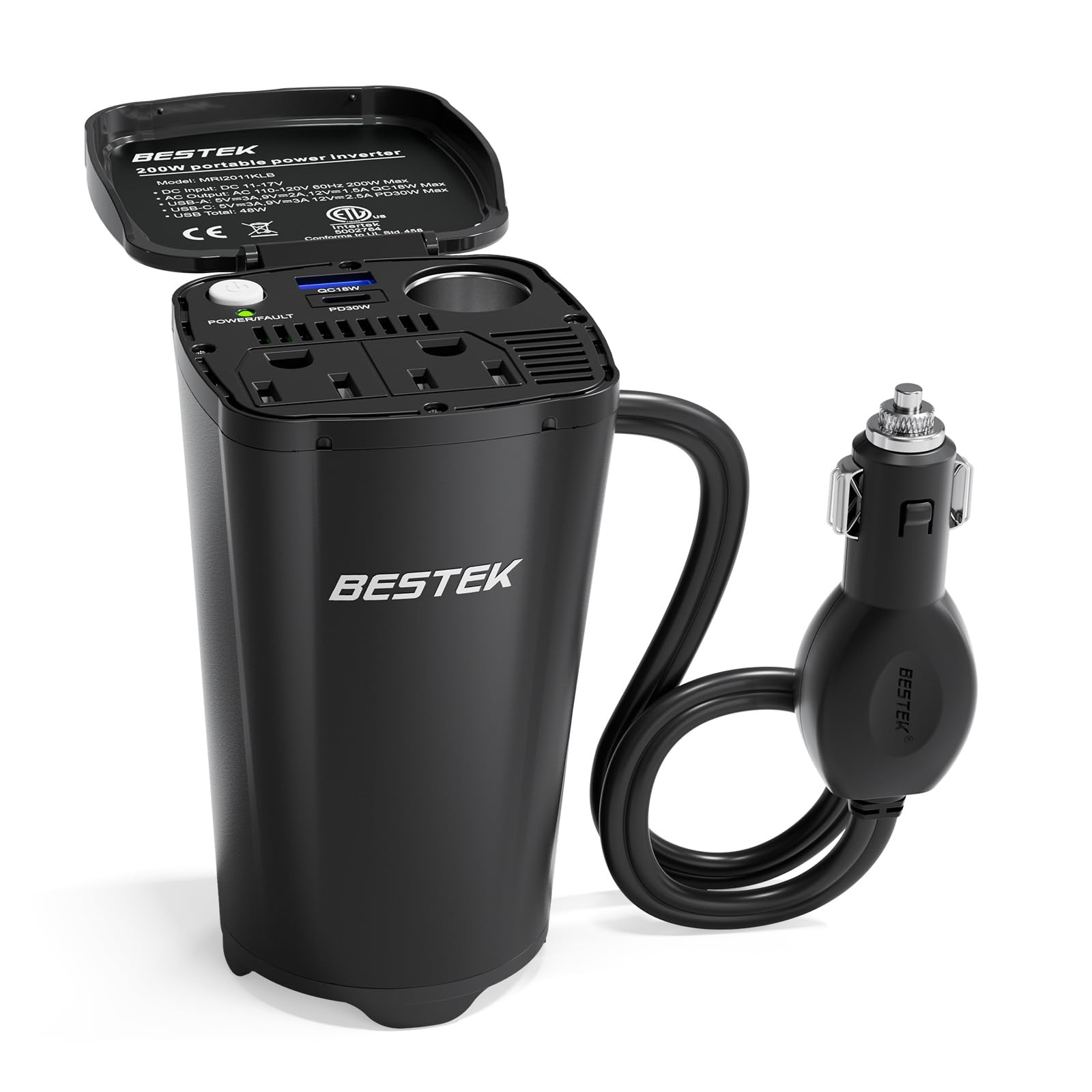 BESTEK 200W Power Inverter 12V DC to 110V AC Car Plug Adapter Converter