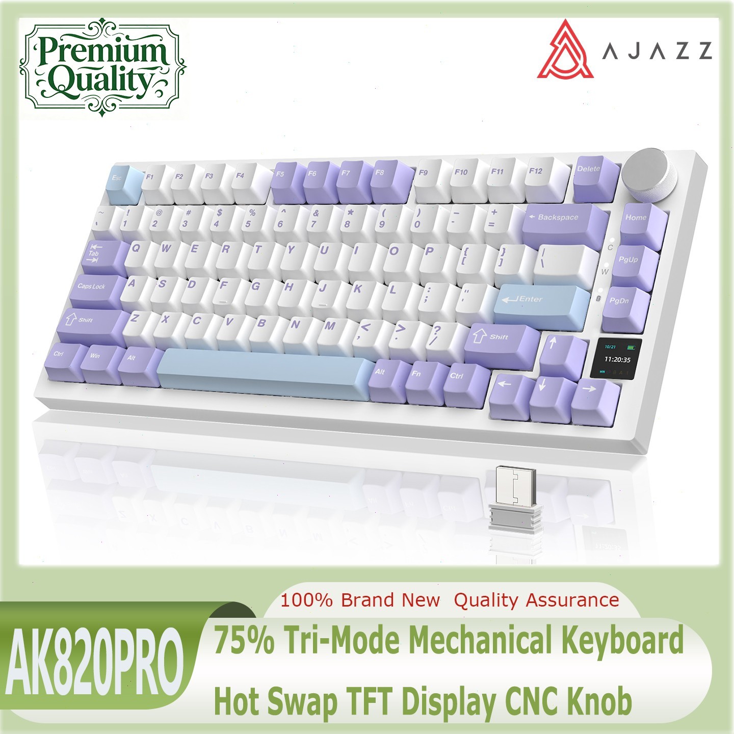 AJAZZ AK820PRO 75% Tri-Mode Mechanical Keyboard Hot Swap TFT Display Knob RGB