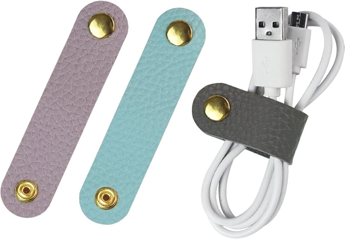 (PU) Leather Cord Organizer, 3 pcs - Lavender, Mint, Charcoal