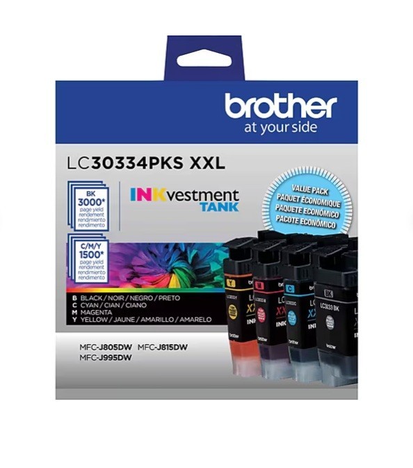 Brother LC30334PKS XXL Black/Cyan/Magenta/Yellow Super High Yield Ink Cartridges