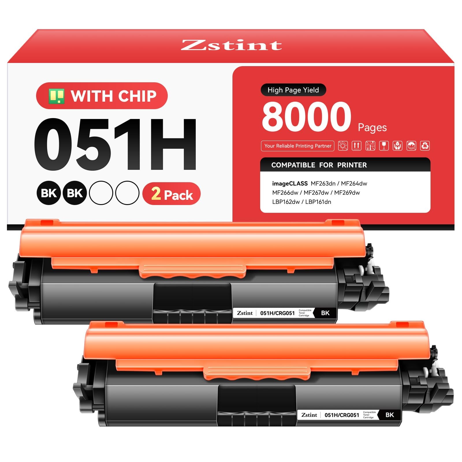 051H Toner Cartridge 2-Pack High Yield with Chip for Canon 051H 051 CRG-051H ...
