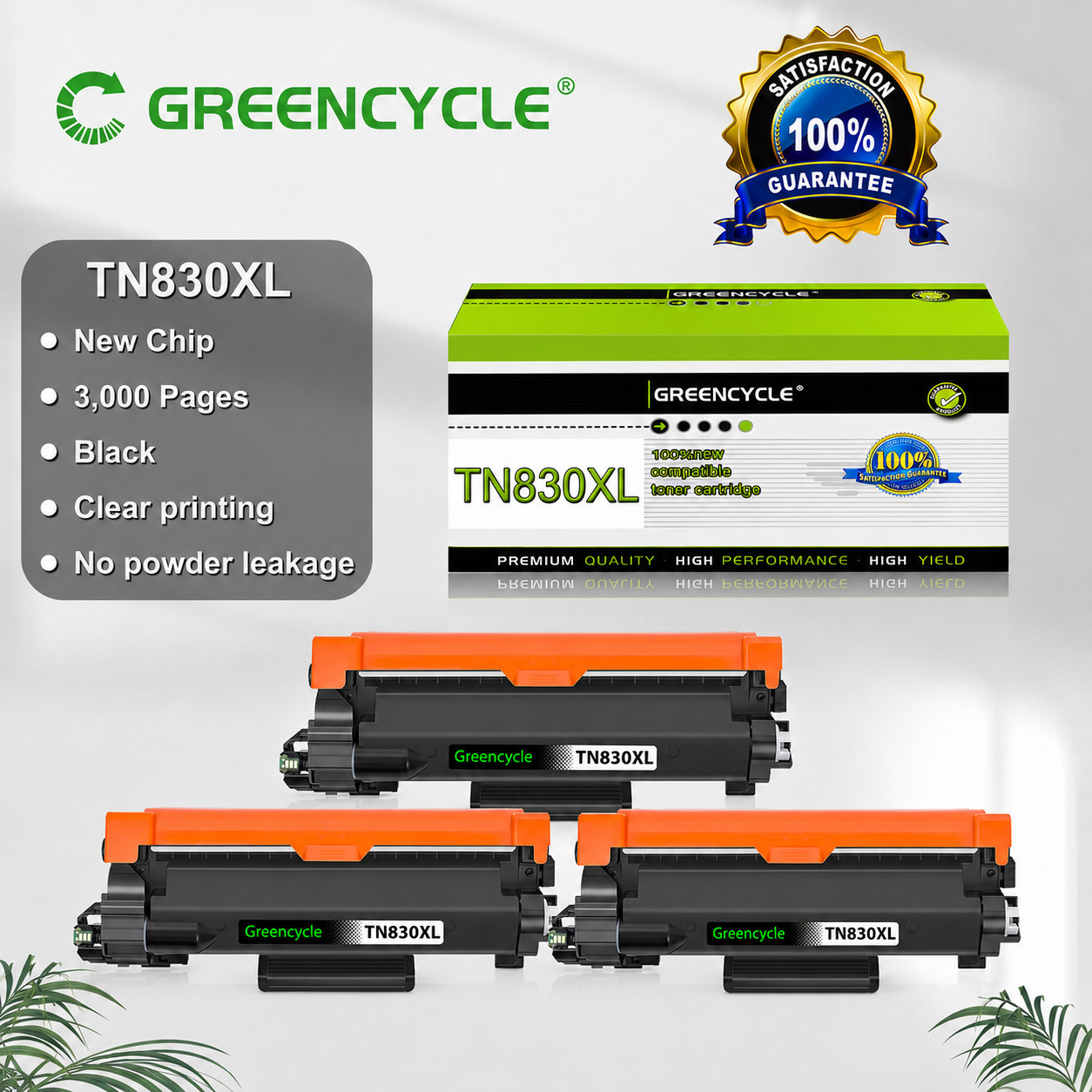 3PK TN830 TN830XL Toner for Brother HL-L2480DW HL-L2865DW DCP-L2640DW HL-L2400D