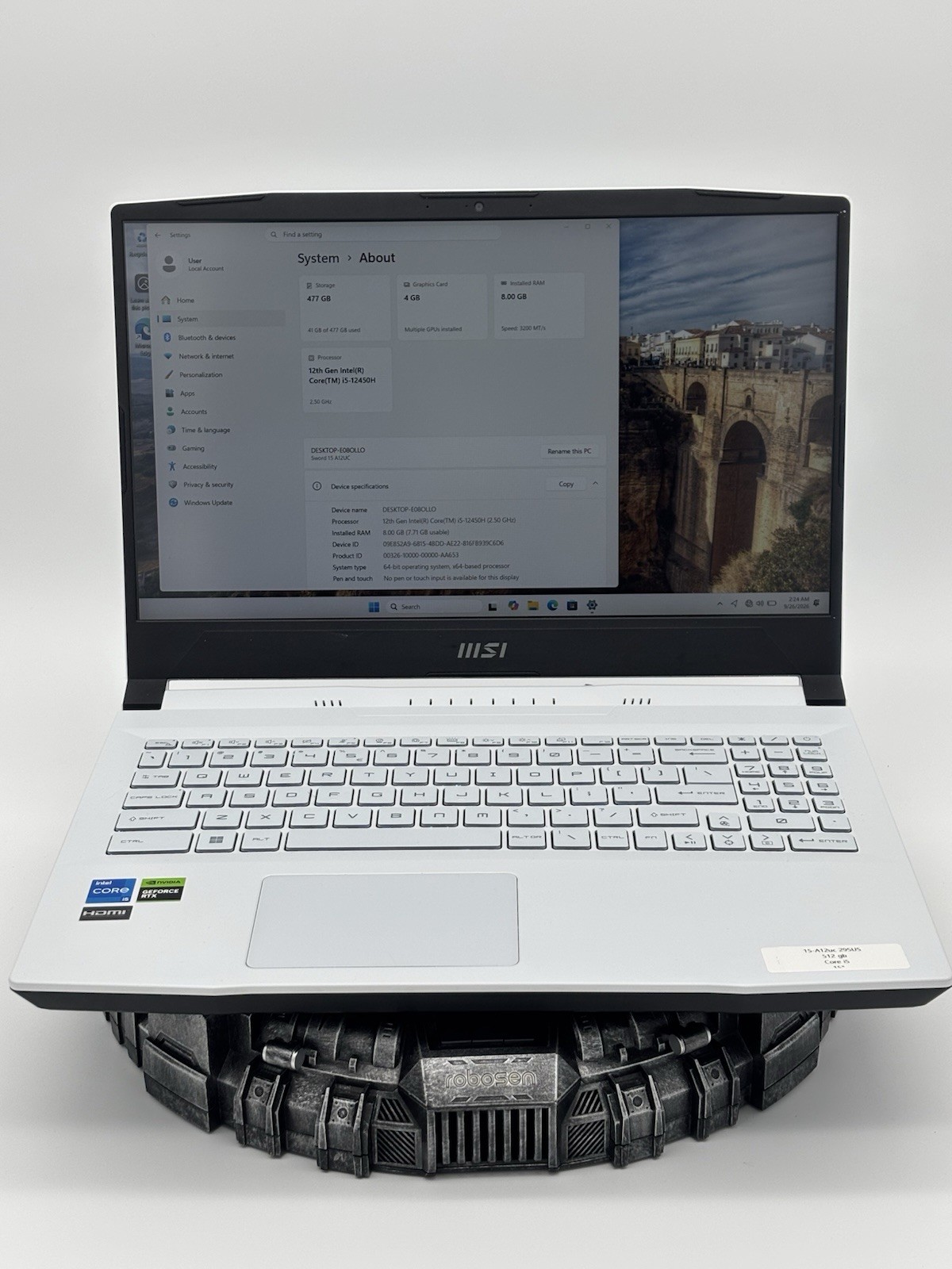 MSI Sword 15 A12UC 15.6" i5-12450H 2.5GHz 8GB RAM 512GB SSD GeForce RTX 3050 