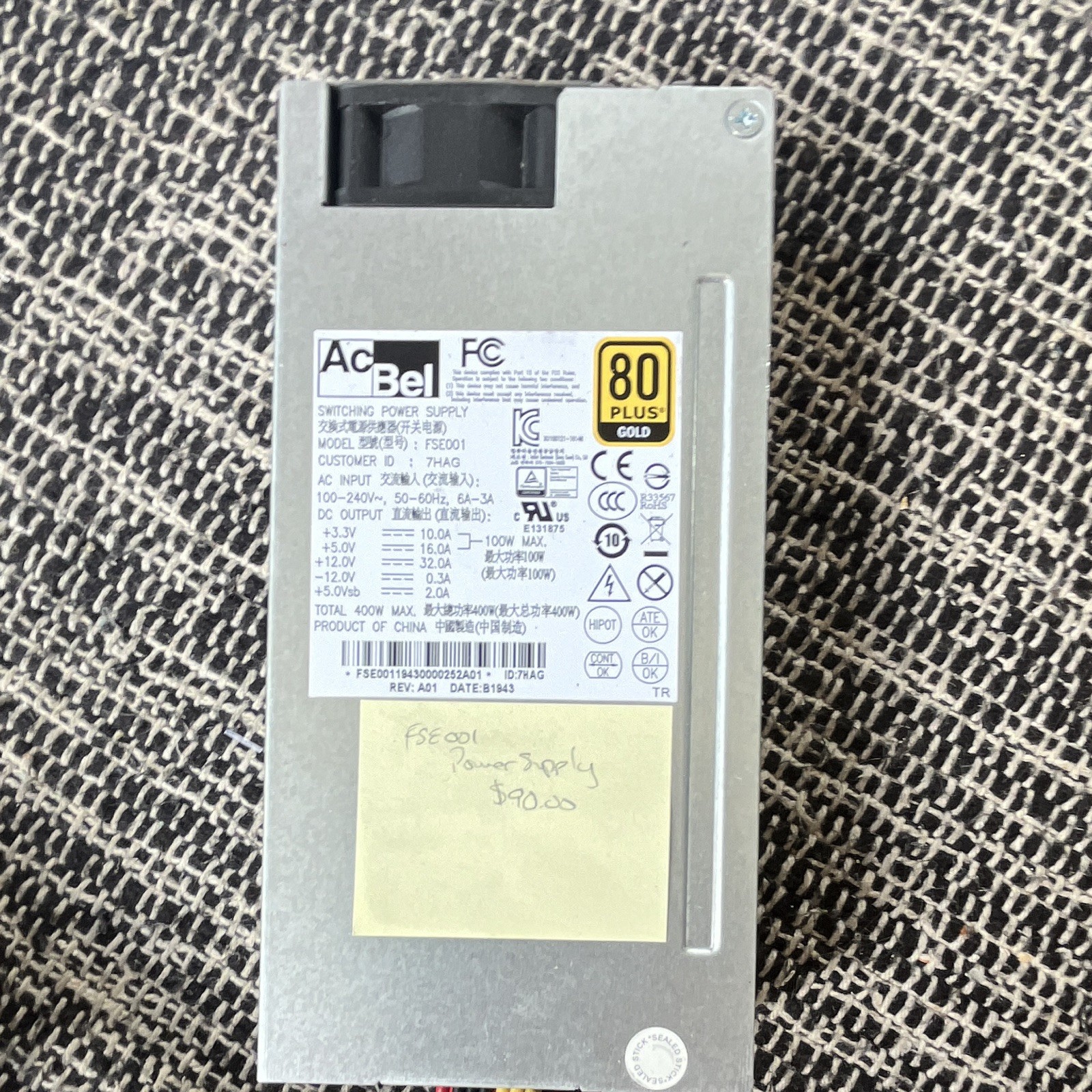 AcBel 400W FlexATX 80 PLUS Gold Switching Power Supply FSE001 for Dell 7HAG