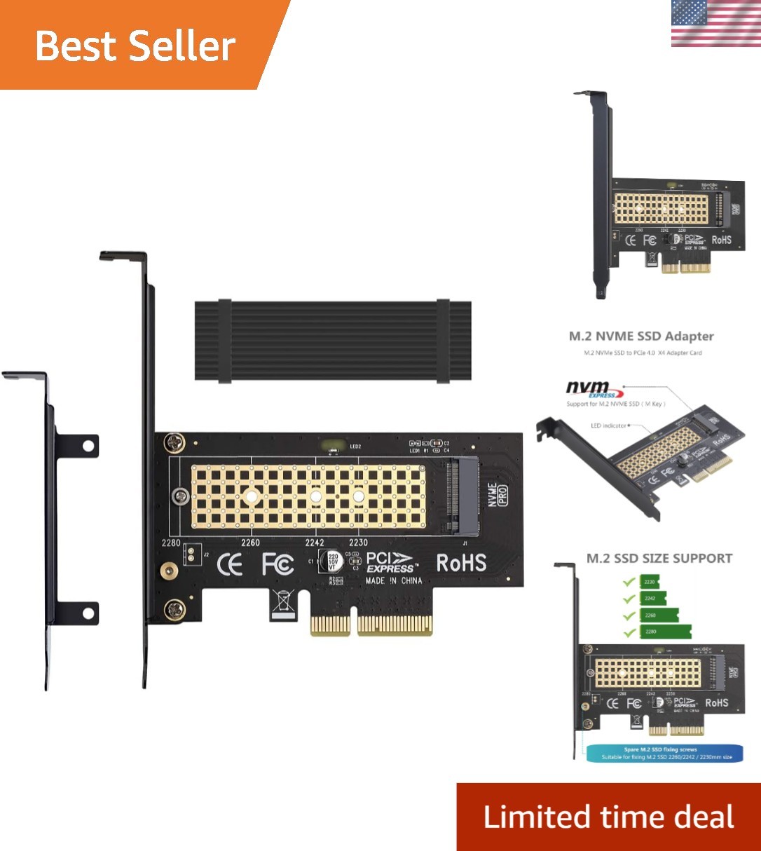 High-Performance M.2 NVMe to PCIe Adapter Card with Aluminum Cooling Solution