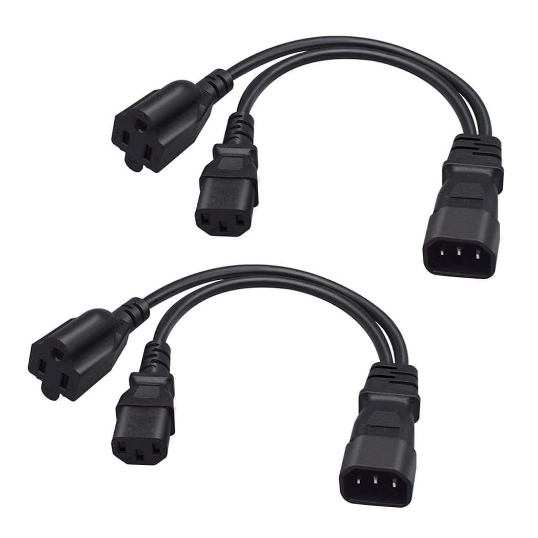 2 Pack IEC320 C14 to C13 + NEMA 5-15R Y Splitter Power Adapter Cable，IEC C14 ...
