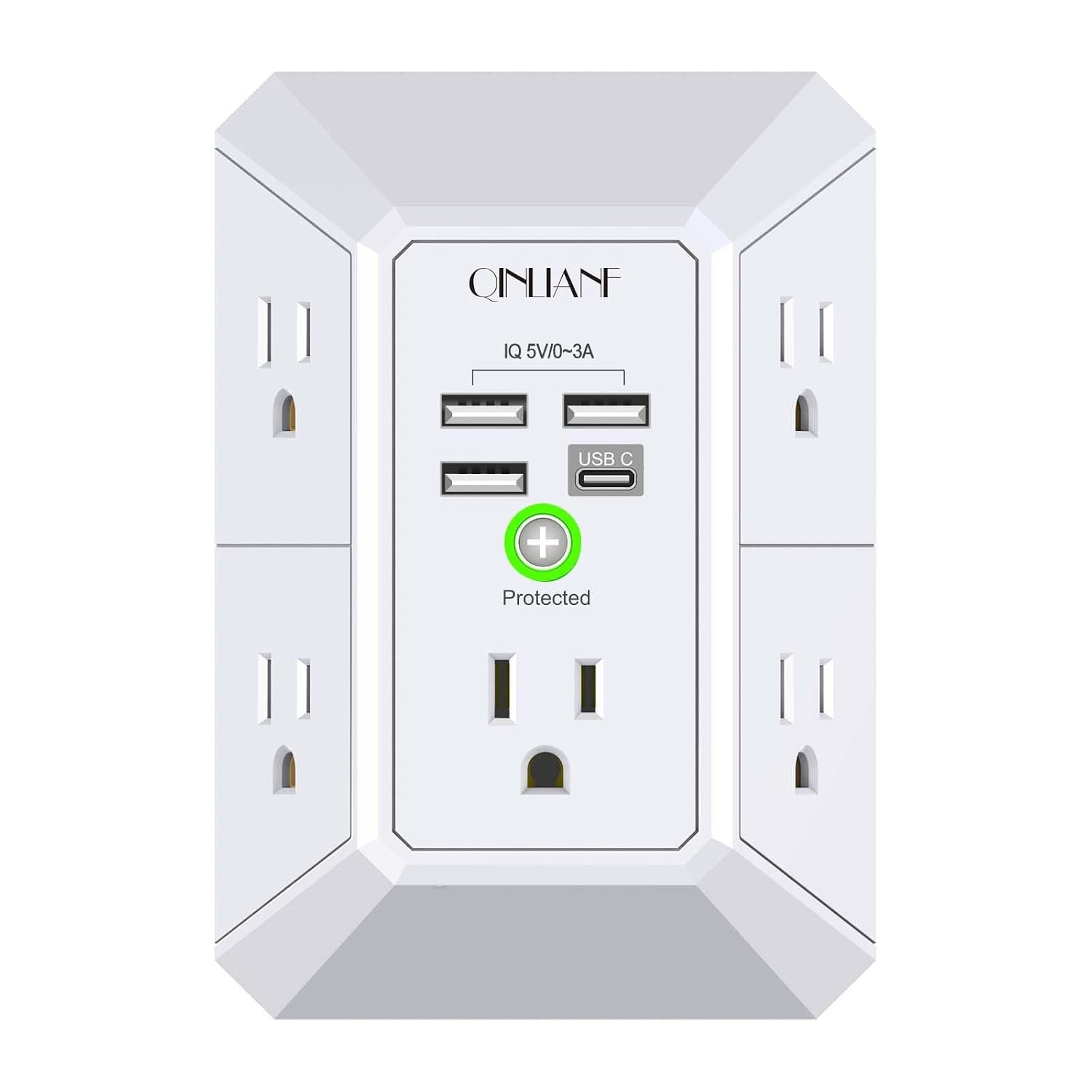 Wall Charger, Surge Protector, QINLIANF 5 Outlet Extender with 4 USB Ports