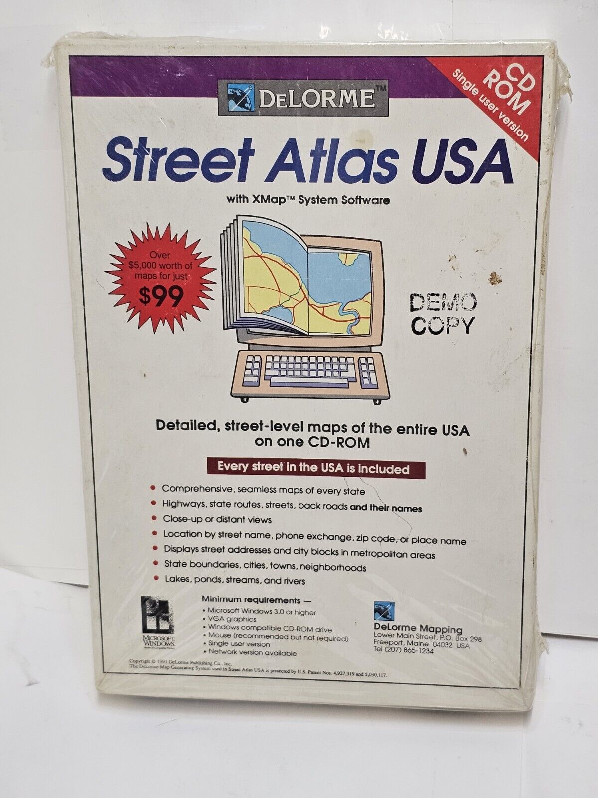Vintage Demo Version DeLorme Street Atlas USA 1991 - New & Sealed
