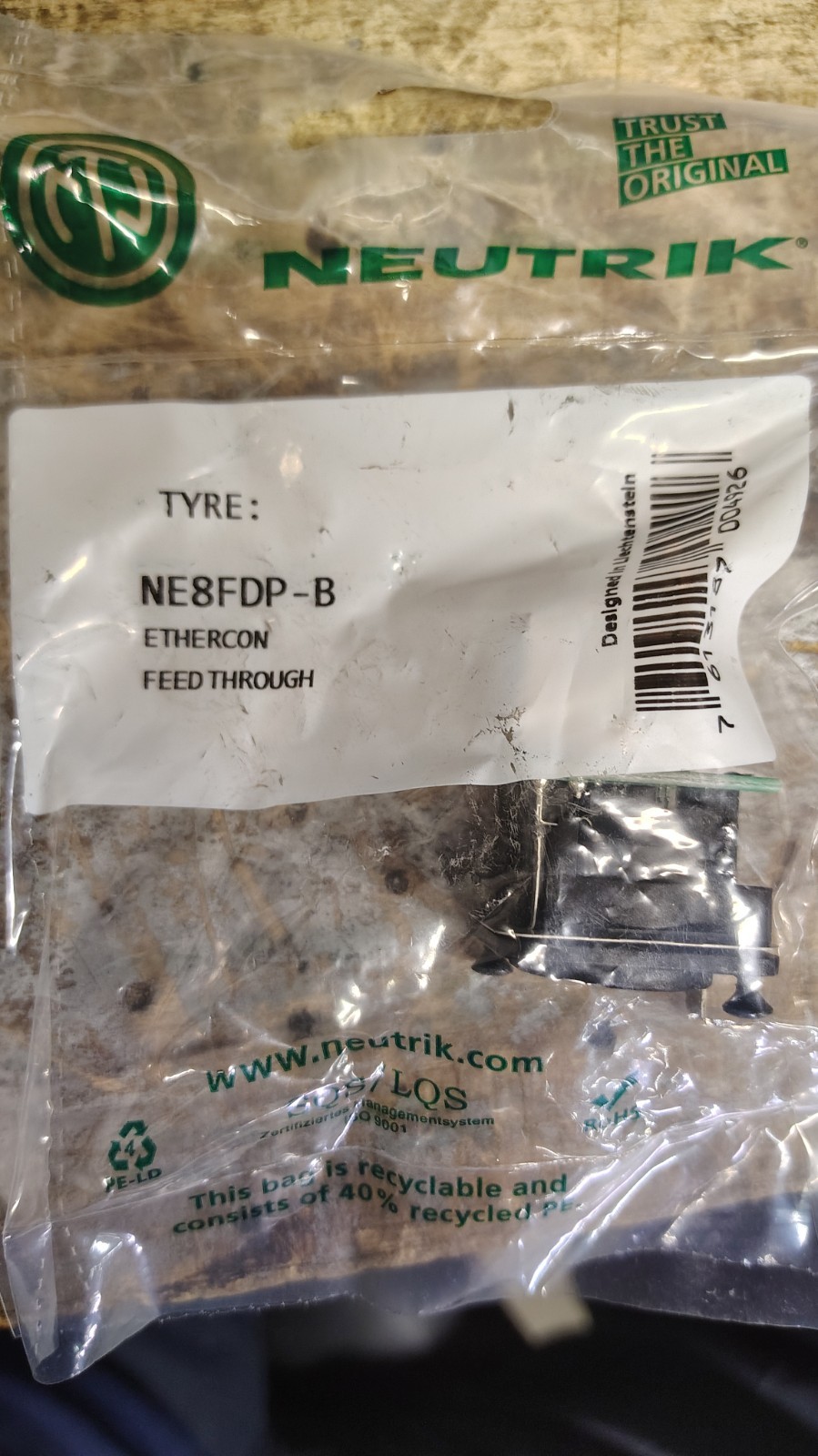 Neutrik NE8FDP-B Ethercon Panel Mount Connectors, Black,