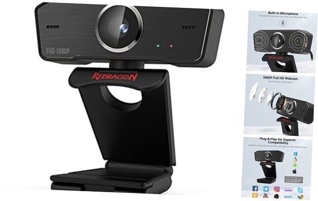  1080P PC Webcam with Built-in Dual Microphone, 360° Rotation - 2.0 USB GW800