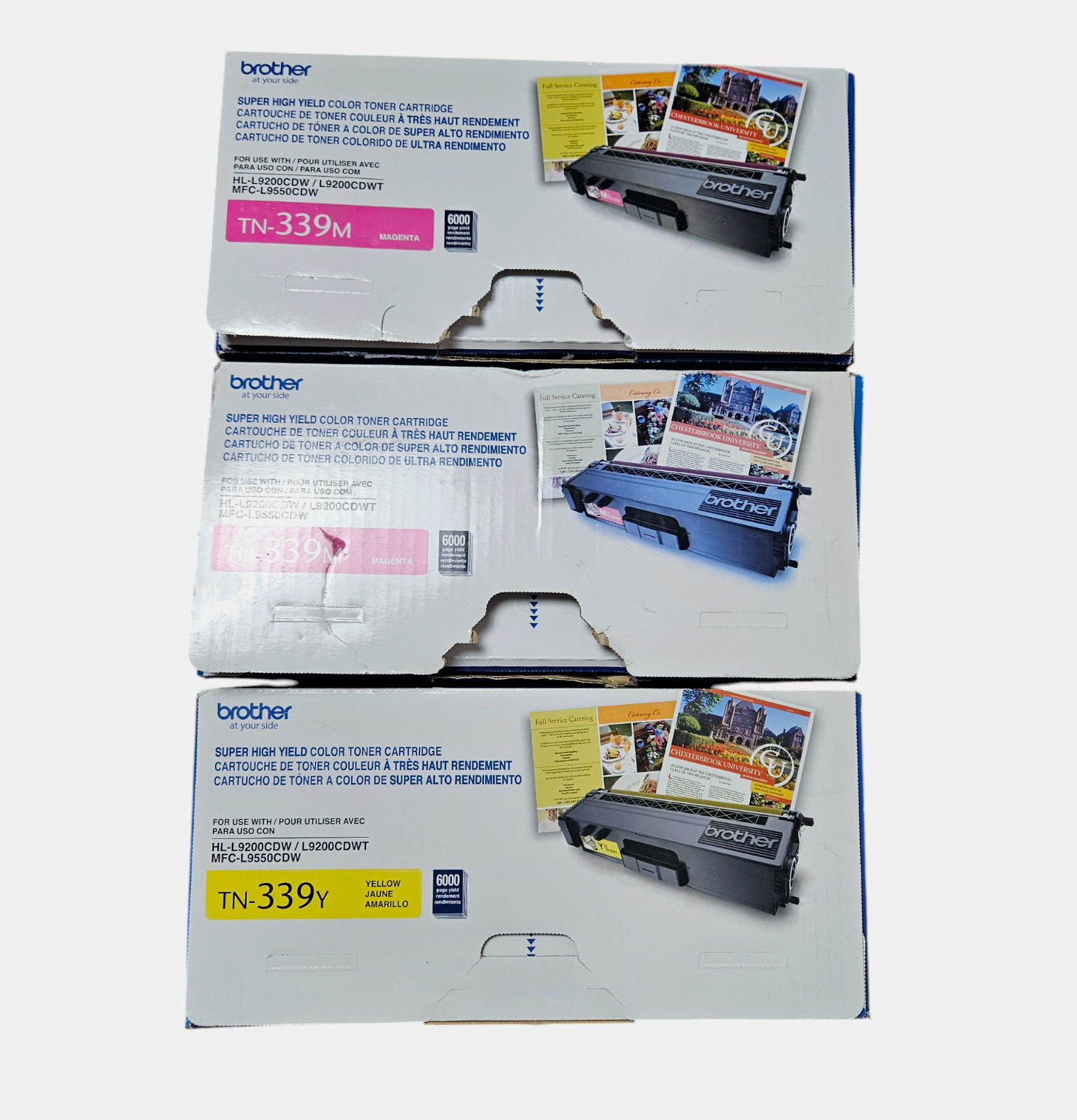 Lot of 3 Brother TN-339M TN-339Y Magenta Yellow Toner Cartridge 6000 Open Box