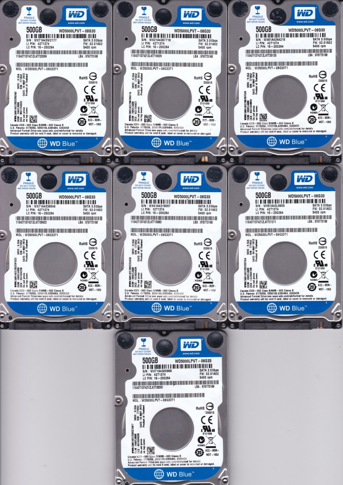 WD5000LPVT-08G33T1 dcm: TJ MAY/ 2013 Thailand 500GB SATA 2.5" Western Digital