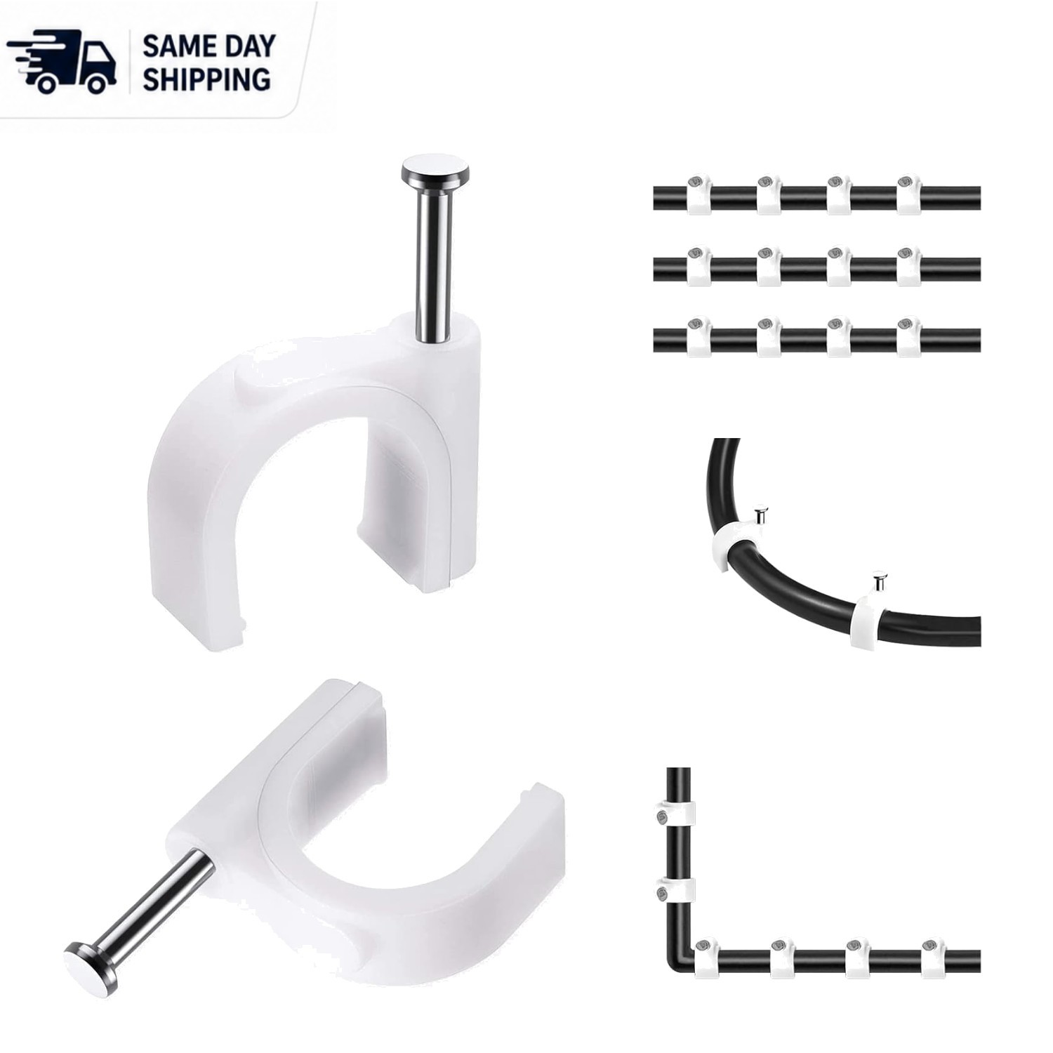 Effortless Cable Management - 100 Pcs White 8mm Clips for Secure Installation