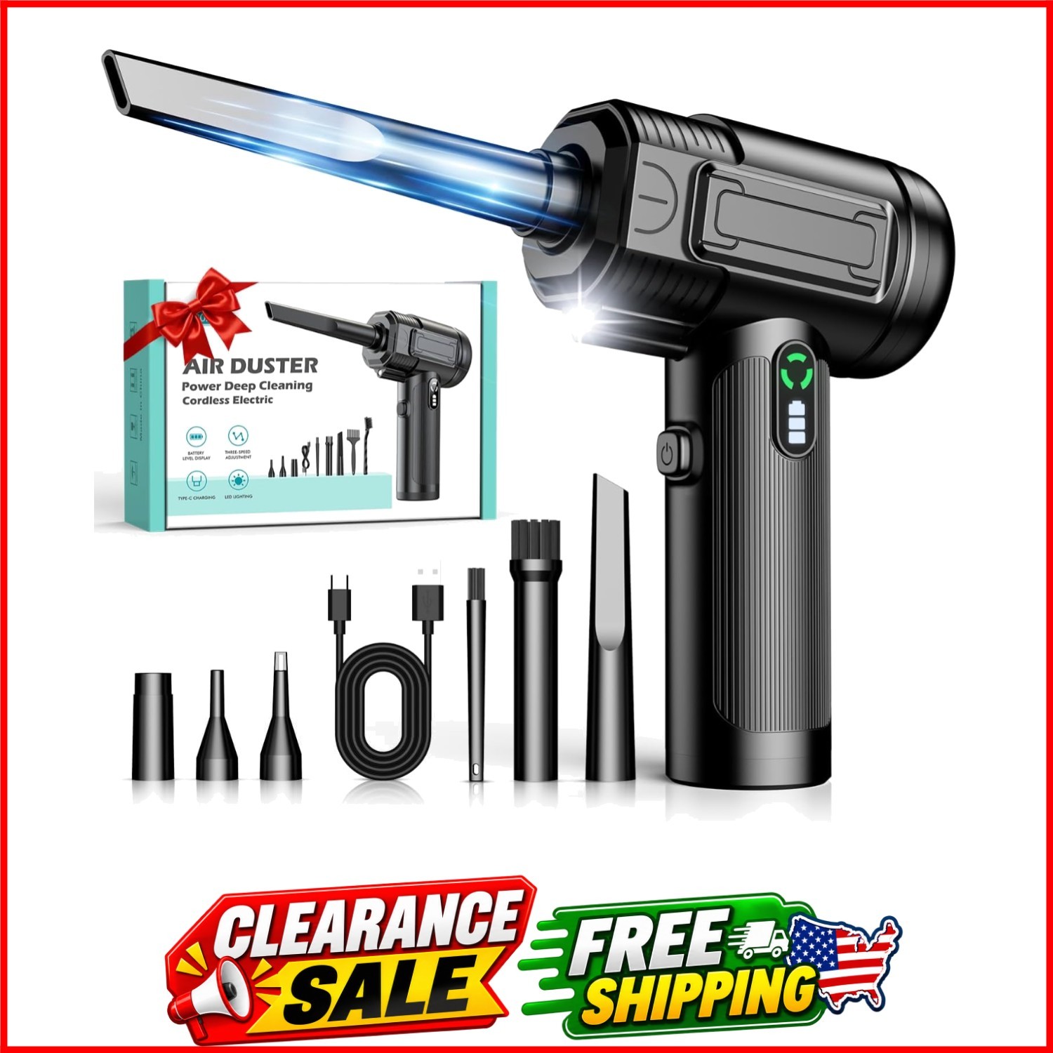 Compressed Air Duster, 130000RPM Rechargeable Electric Air Blower Cordless